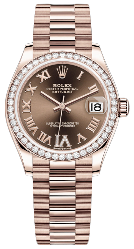 Datejust 31mm Everose Gold 278285RBR Chocolate VI Roman President