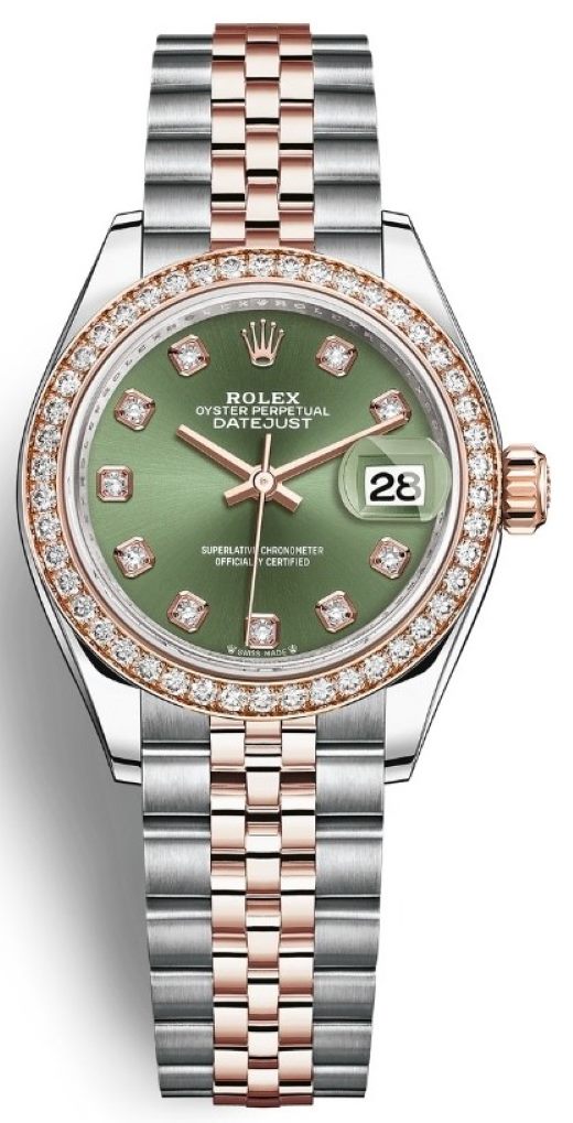 Lady Datejust 28mm Stainless Steel and Everose Gold 279381RBR Olive Green Diamond Jubilee