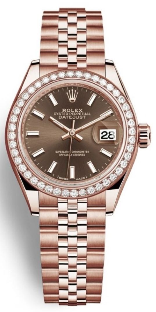 Lady Datejust 28mm Everose Gold 279135RBR Chocolate Index President